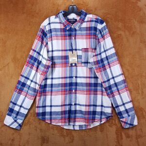 CHUBBIES Mens Shirt XL Red White Blue Button Down Stretch Flannel ALL AROUND